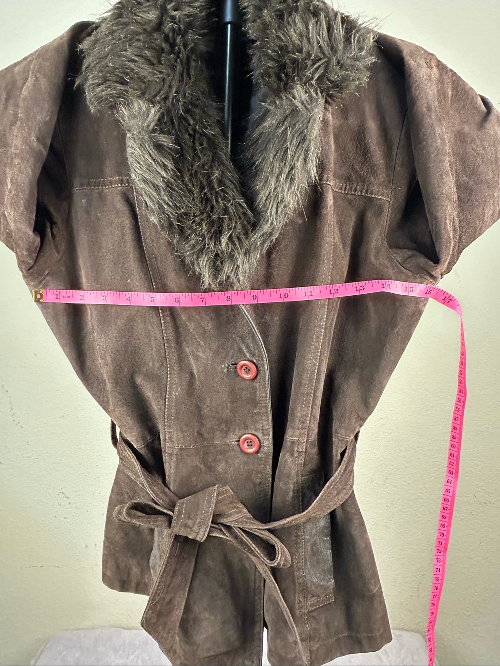 BeyondSport Brown Faux Fur Trim Belted Jacket Women’s L Y2K - Picture 5 of 16